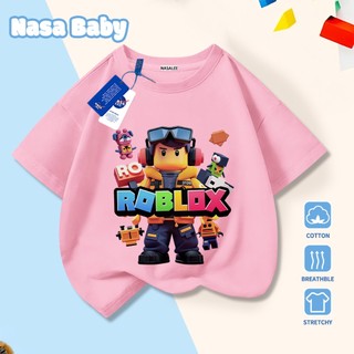 Áo thun in hình Roblox và logo NASA cho bé trai bé gái, tay ngắn chất liệu cotton 100% mùa hè.