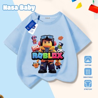 Áo thun in hình Roblox và logo NASA cho bé trai bé gái, tay ngắn chất liệu cotton 100% mùa hè.