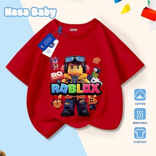 Áo thun in hình Roblox và logo NASA cho bé trai bé gái, tay ngắn chất liệu cotton 100% mùa hè.