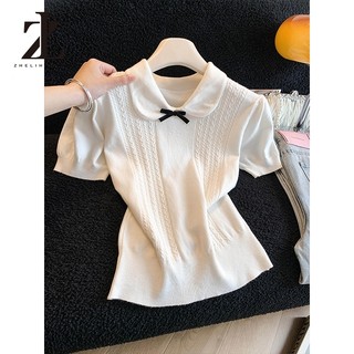ZHELIHANGFEI Áo thun ngắn tay dệt kim polo màu trắng