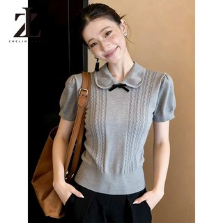 ZHELIHANGFEI Áo thun ngắn tay dệt kim polo màu trắng