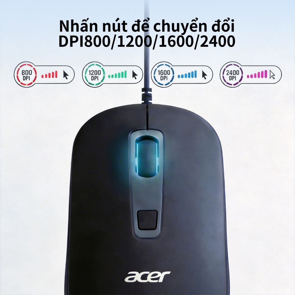 Acer Chuột có dây USB 2400 DPI trọng lượng nhẹ điều chỉnh 4 cấp độ cảm biến độ chính xác cao phù hợp cho laptop phù hợp cho cả chơi game và công việc văn phòng M402 | BigBuy360 - bigbuy360.vn