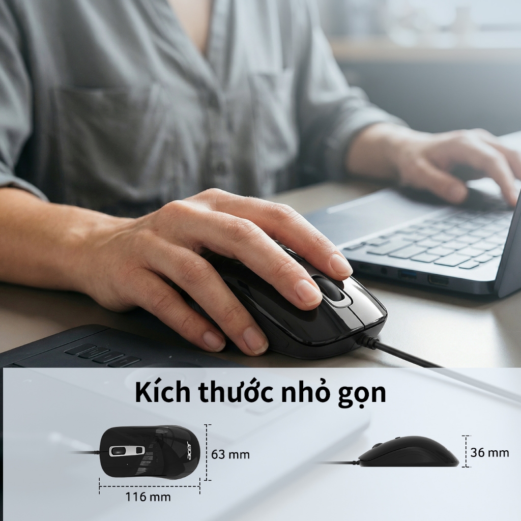 Acer Chuột có dây USB 2400 DPI trọng lượng nhẹ điều chỉnh 4 cấp độ cảm biến độ chính xác cao phù hợp cho laptop phù hợp cho cả chơi game và công việc văn phòng M402 | BigBuy360 - bigbuy360.vn