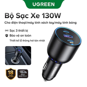 Ugreen 130W Bộ sạc ô tô USB Type C Cổng kép PD QC Sạc nhanh cho máy tính xách tay Bộ sạc điện thoại ô tô mờ cho iPhone 17 16 1514 13 pro Max 13 / 12 / 11 / XS / XS Max / XR / X / 8 / 8 plus / 7 / 7 plus