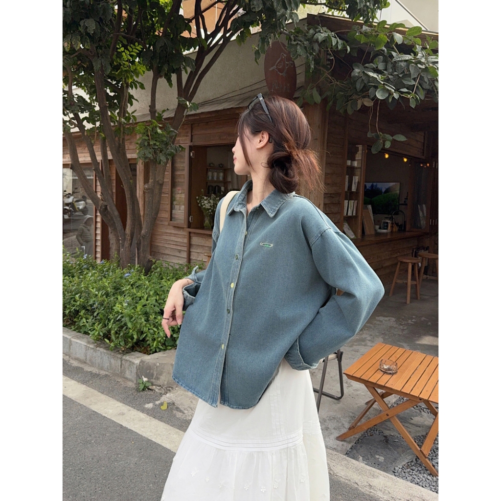 SUXI Áo sơ mi Denim thêu cổ điển giản dị dành cho nữ đầu xuân mới 260126