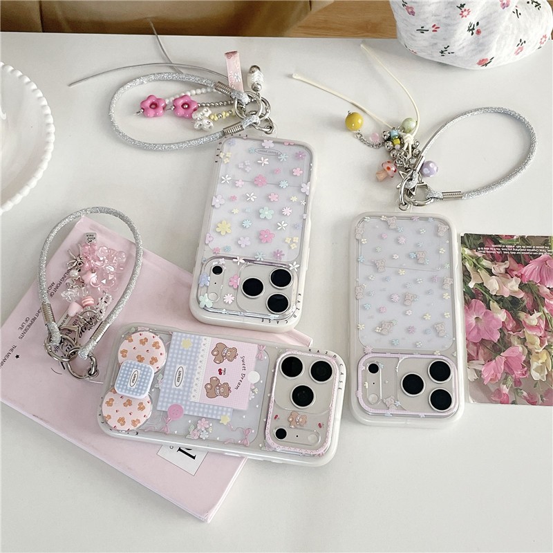 Ốp điện thoại chất liệu Acrylic họa tiết gấu hoa iPhone 17 Pro Max