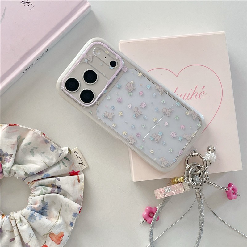 Ốp điện thoại chất liệu Acrylic họa tiết gấu hoa iPhone 17 Pro Max
