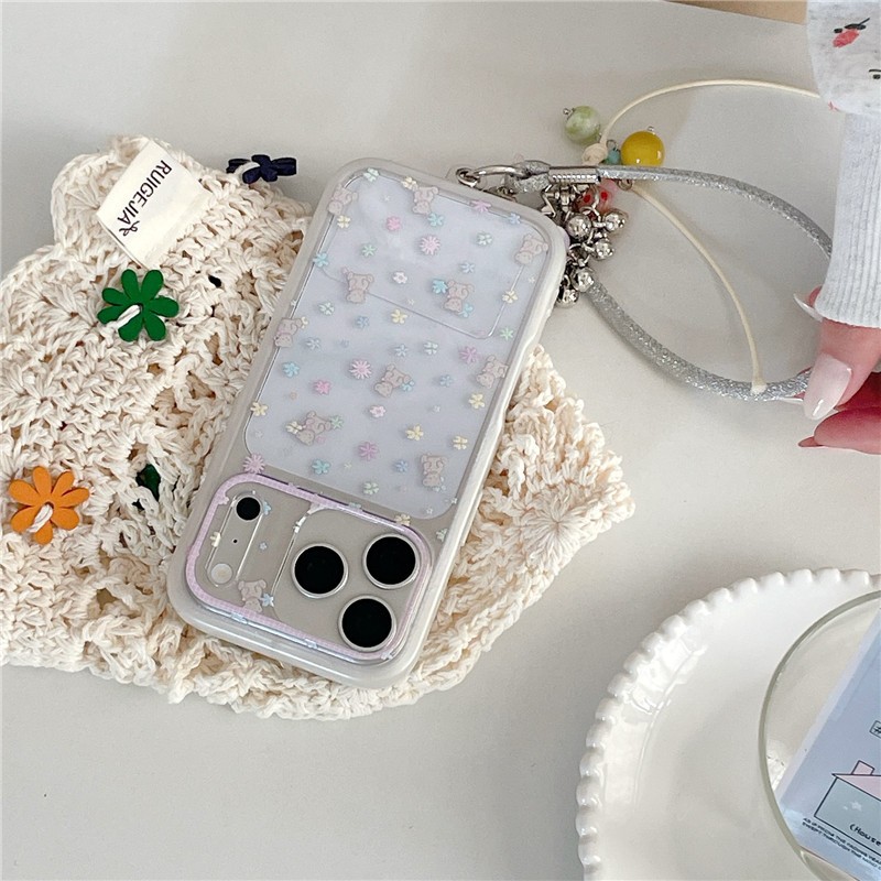 Ốp điện thoại chất liệu Acrylic họa tiết gấu hoa iPhone 17 Pro Max