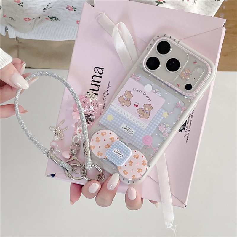 Ốp điện thoại chất liệu Acrylic họa tiết gấu hoa iPhone 17 Pro Max