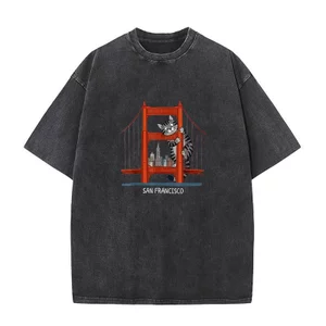 Áo thun cổ tròn cotton ngộ nghĩnh hình Ryan Gosling và mèo San Francisco, cầu Cổng Vàng, kèm bông tai kẹp
