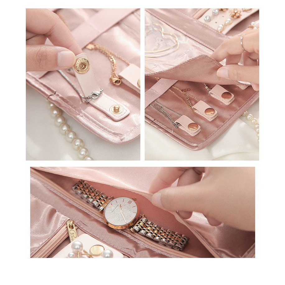 Trang Sức Người Tổ Chức Cuộn Lên Túi Du Lịch Di Động Hộp Đựng Trang Sức Cho Vòng Tay Vòng Cổ Bông Tai Hiển Thị Túi Bảo Quản