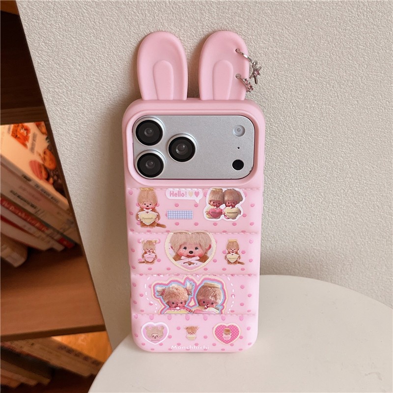 IPhone 17 Pro Max Họa tiết hoạt hình hình chấm tai ba chiều có họa tiết hoa Vỏ điện thoại chất liệu TPU