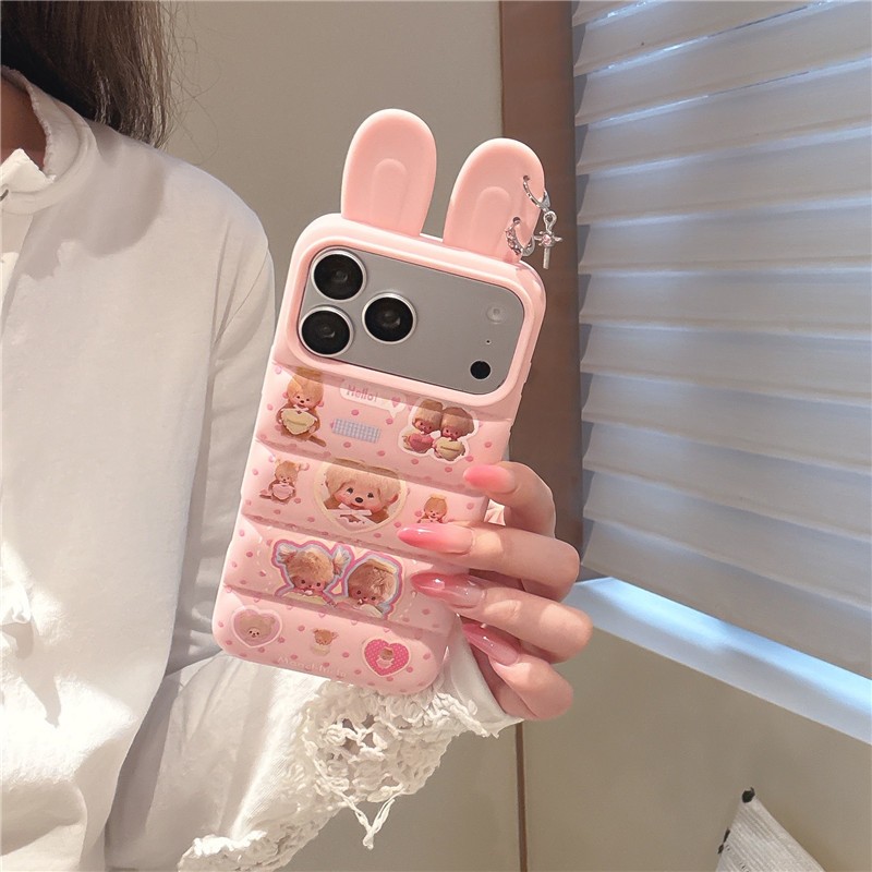 IPhone 17 Pro Max Họa tiết hoạt hình hình chấm tai ba chiều có họa tiết hoa Vỏ điện thoại chất liệu TPU