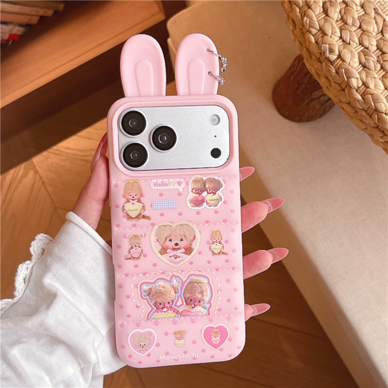 IPhone 17 Pro Max Họa tiết hoạt hình hình chấm tai ba chiều có họa tiết hoa Vỏ điện thoại chất liệu TPU