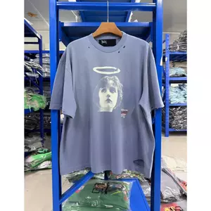 Unisex "Angel Henry" In Trừu Tượng Vintage Giặt & Đau Khổ Rời Phù Hợp Với Áo Thun Tay Ngắn