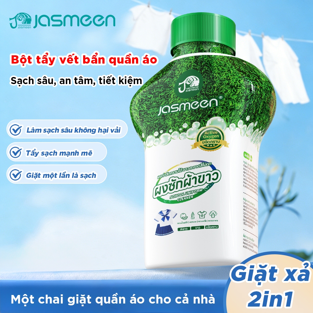 Bột tẩy vết bẩn quần áo JASMEEN 2 trong 1 Giặt Tẩy Vết Bẩn Khử Nhiễm Mạnh Bột Giặt Bột Tẩy Trắng 360g