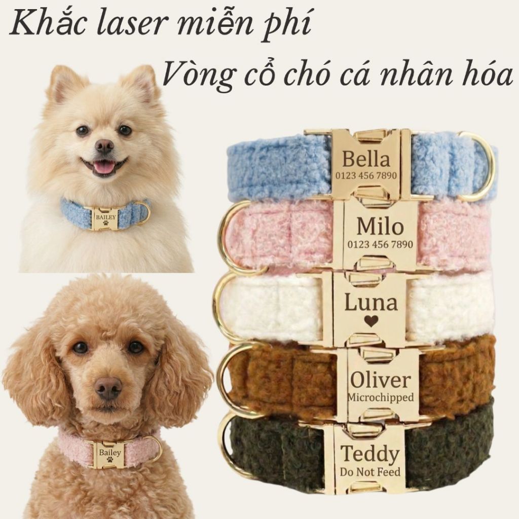 Vòng cổ mềm cho thú cưng khắc tên, kèm thẻ thú cưng miễn phí