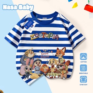 Áo thun tay ngắn in hình hoạt hình Zootopia (Thành phố động vật) của NASA, chất liệu cotton, đồ trẻ em unisex, giao hàng trong 24 giờ.