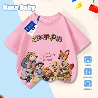 Áo thun tay ngắn in hình hoạt hình Zootopia (Thành phố động vật) của NASA, chất liệu cotton, đồ trẻ em unisex, giao hàng trong 24 giờ.