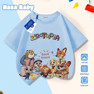 Áo thun tay ngắn in hình hoạt hình Zootopia (Thành phố động vật) của NASA, chất liệu cotton, đồ trẻ em unisex, giao hàng trong 24 giờ.