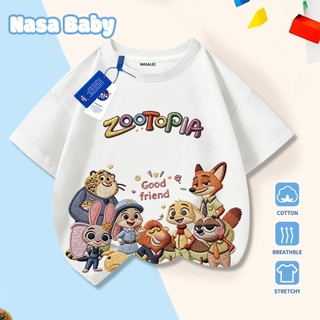 Áo thun tay ngắn in hình hoạt hình Zootopia (Thành phố động vật) của NASA, chất liệu cotton, đồ trẻ em unisex, giao hàng trong 24 giờ.