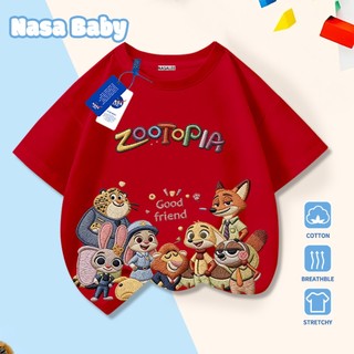 Áo thun tay ngắn in hình hoạt hình Zootopia (Thành phố động vật) của NASA, chất liệu cotton, đồ trẻ em unisex, giao hàng trong 24 giờ.