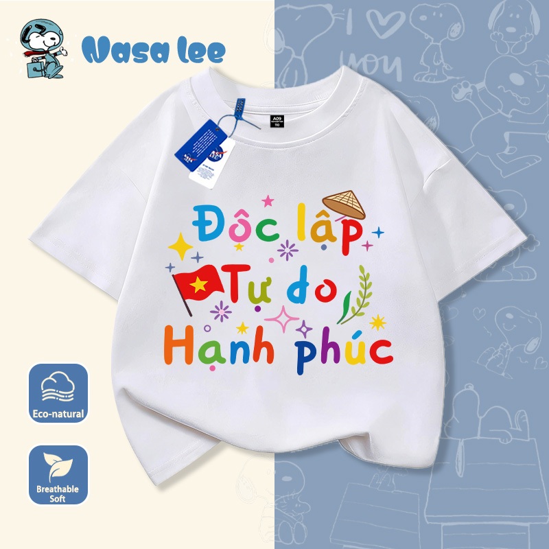 Áo Thun Sọc Màu Rực Rỡ In “Độc Lập Tự Do Hạnh Phúc” - Nasa Lee Bé Yêu, Mặc Cực Xinh!