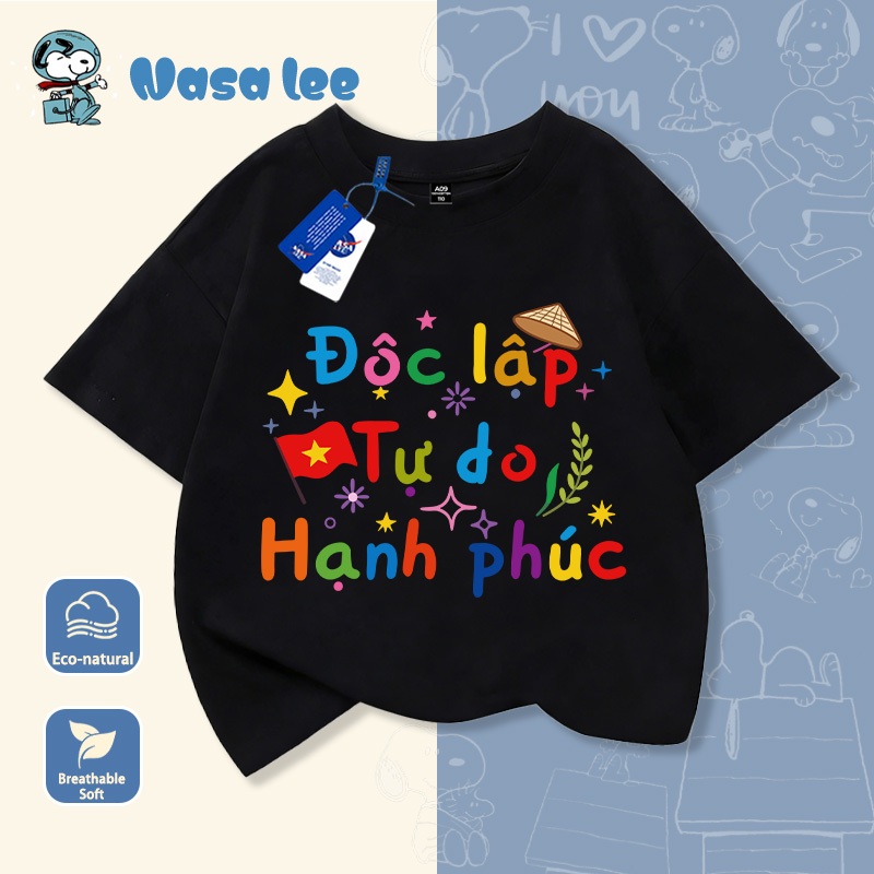 Áo Thun Sọc Màu Rực Rỡ In “Độc Lập Tự Do Hạnh Phúc” - Nasa Lee Bé Yêu, Mặc Cực Xinh!