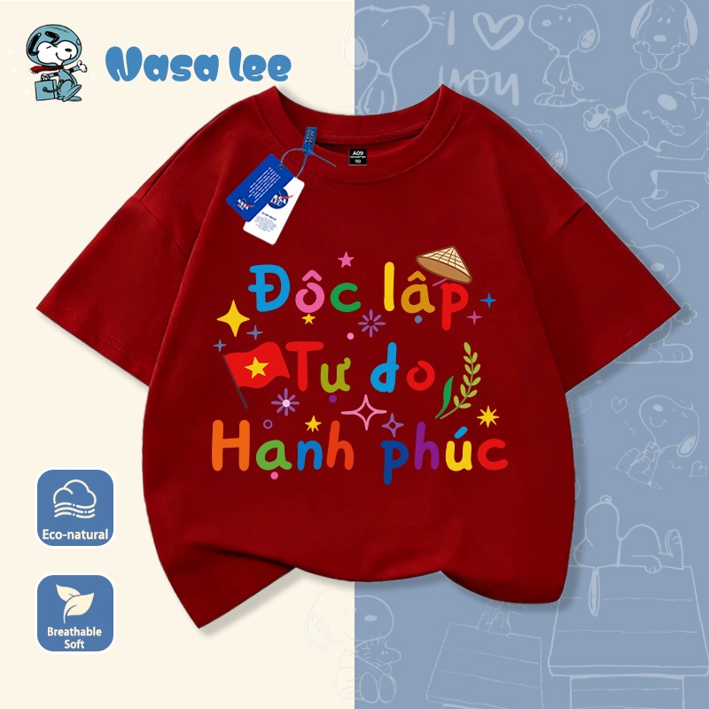 Áo Thun Sọc Màu Rực Rỡ In “Độc Lập Tự Do Hạnh Phúc” - Nasa Lee Bé Yêu, Mặc Cực Xinh!