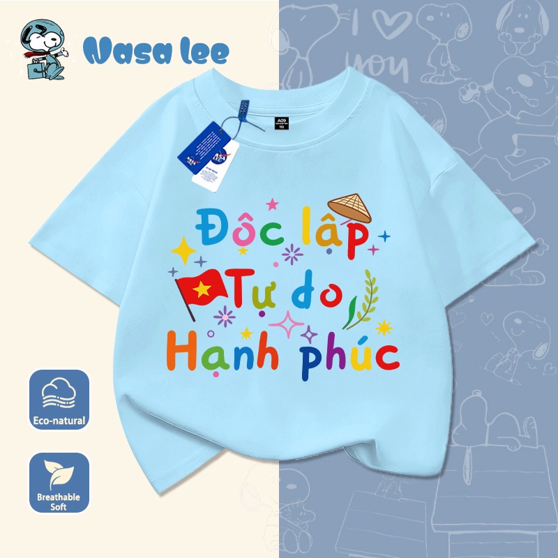 Áo Thun Sọc Màu Rực Rỡ In “Độc Lập Tự Do Hạnh Phúc” - Nasa Lee Bé Yêu, Mặc Cực Xinh!