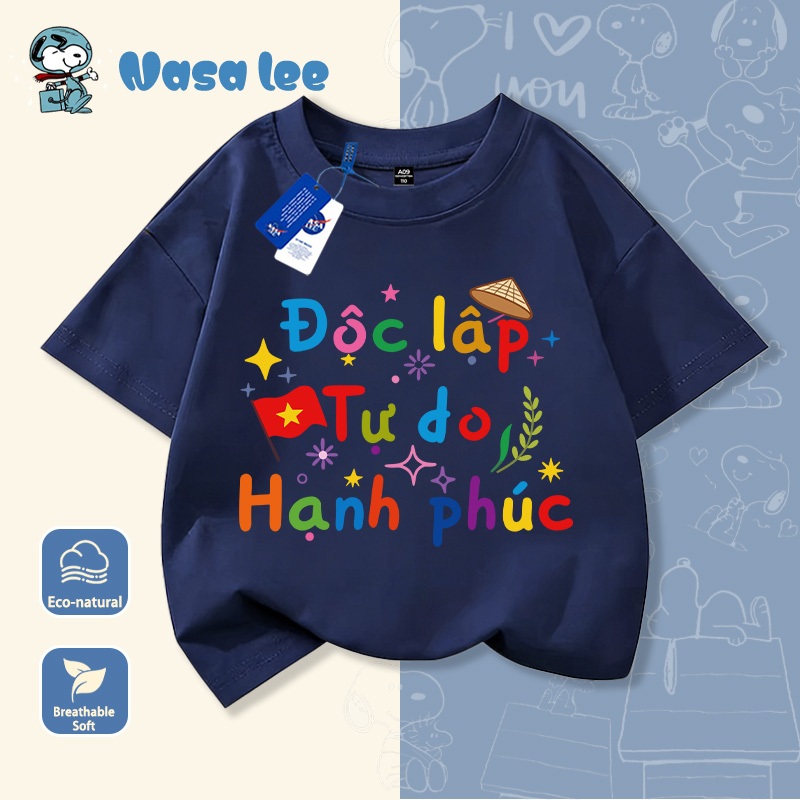 Áo Thun Sọc Màu Rực Rỡ In “Độc Lập Tự Do Hạnh Phúc” - Nasa Lee Bé Yêu, Mặc Cực Xinh!