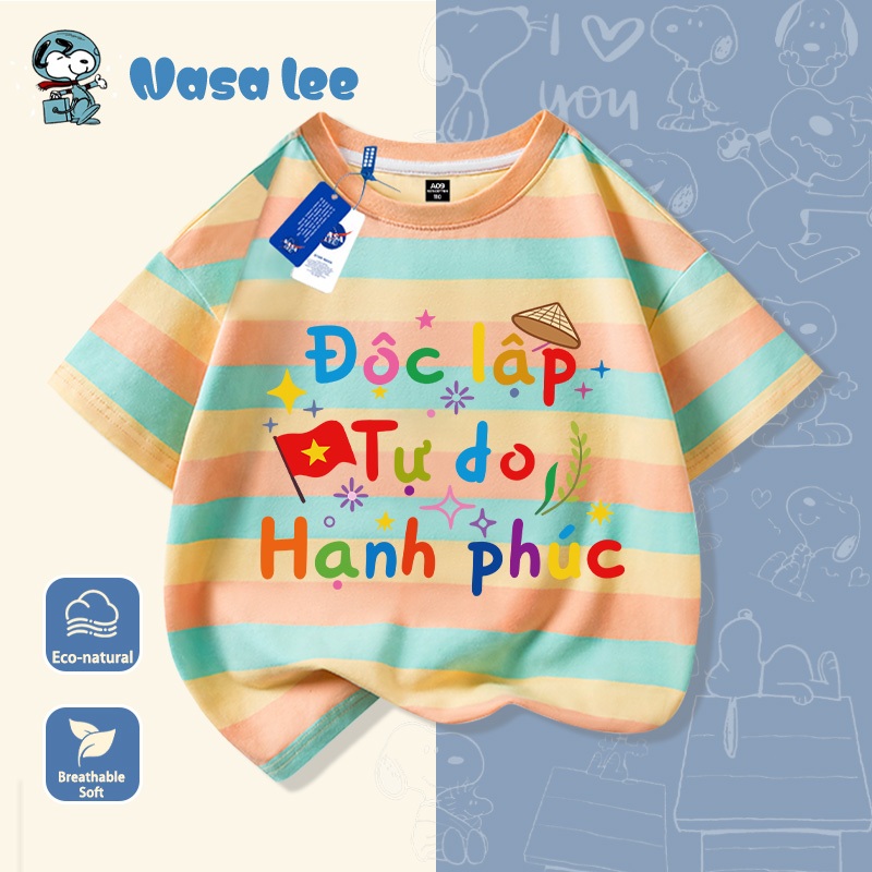 Áo Thun Sọc Màu Rực Rỡ In “Độc Lập Tự Do Hạnh Phúc” - Nasa Lee Bé Yêu, Mặc Cực Xinh!