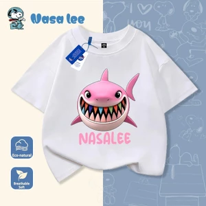 Áo Thun Cá Mập Nasalee 2026 - Cotton Rộng - Xanh Đậm Bé Gái
