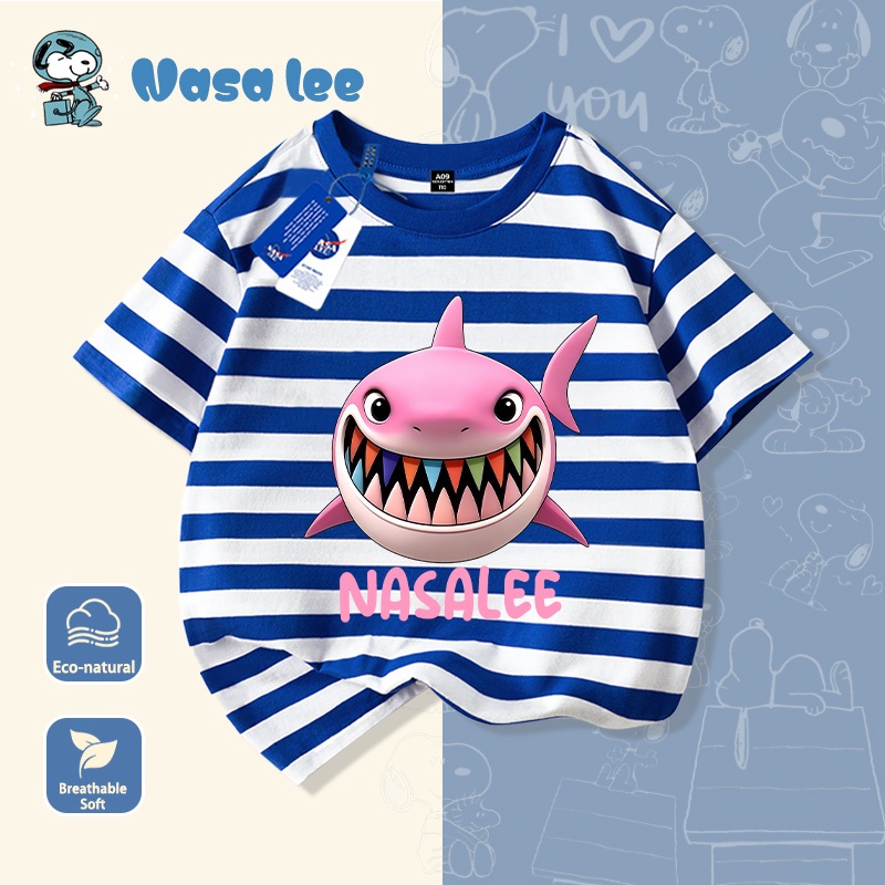 Áo Thun Cá Mập Nasalee 2026 - Cotton Rộng - Xanh Đậm Bé Gái
