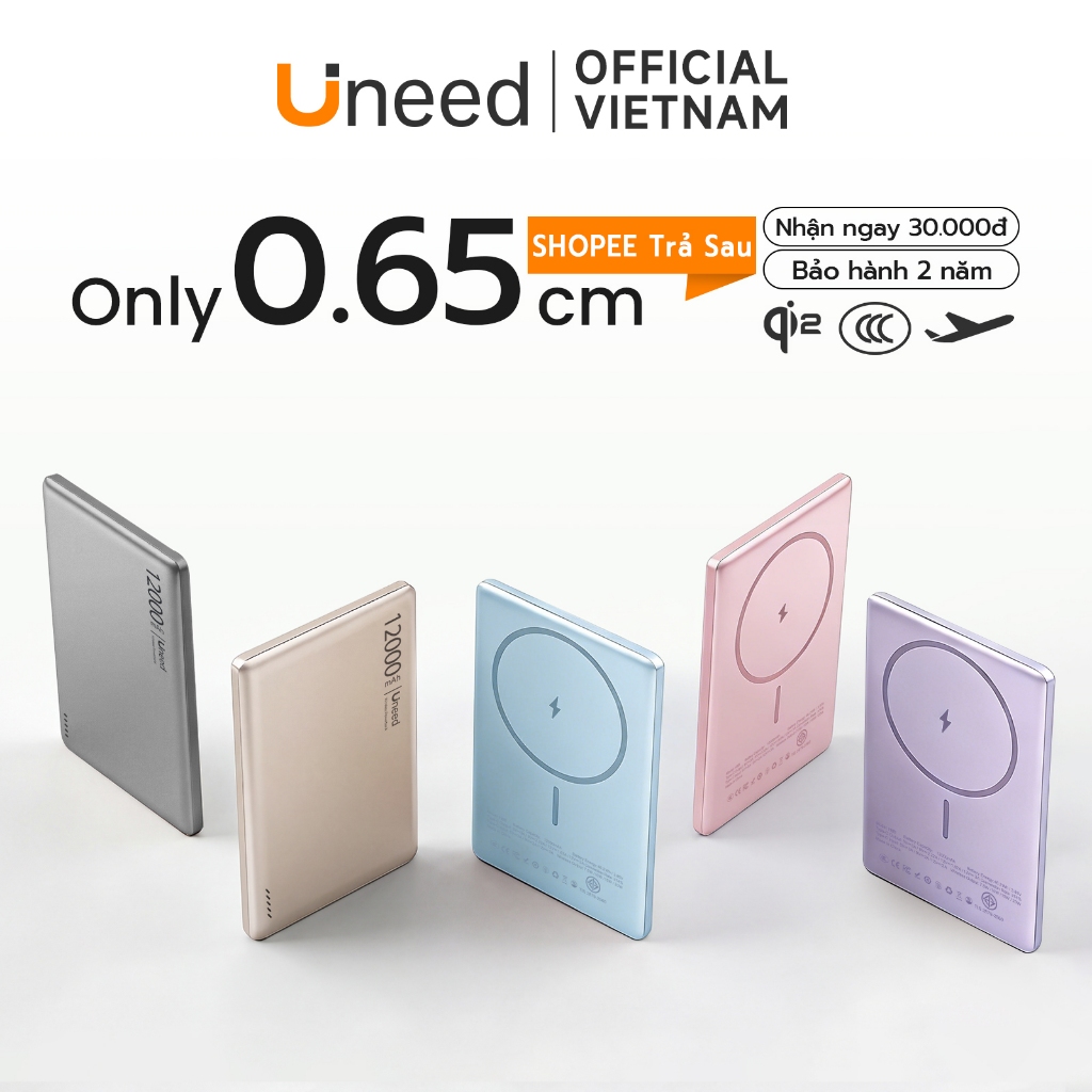 [3C+Qi2] UNEED sạc dự phòng 12000/6000mAh Chính Hãng Sạc Không Dây iPh | Cục sạc Dựng Phòng | Nhanh Không Dây 20W & PD 22.5W | Hỗ Trợ iPhone 8-17/Android | Đã Chứng Nhận CCC | điện Thoại Năng Lượng Mặt Trời