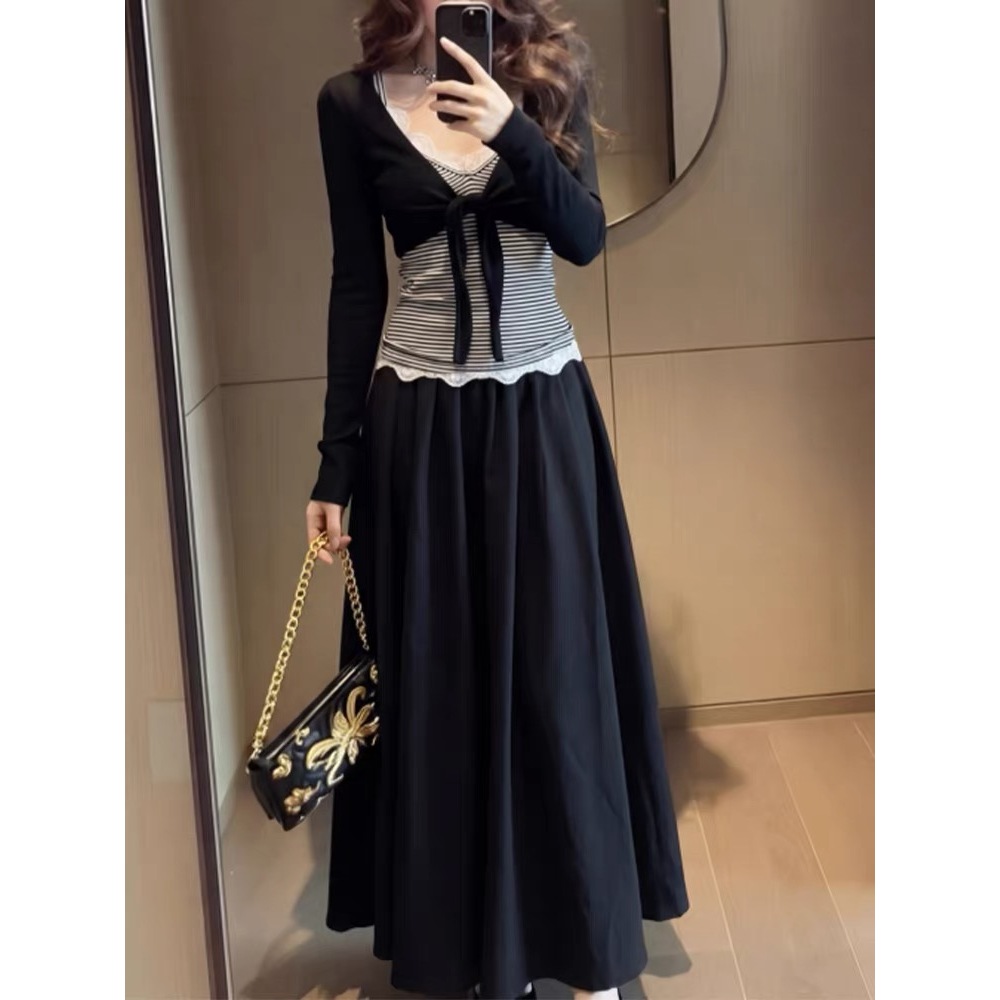 [BANKO] Áo Vest sọc ren sọc mỏng phong cách mới mùa xuân dành cho nữ Hàn Quốc + Bộ đồ hai mảnh Cardigan dài tay