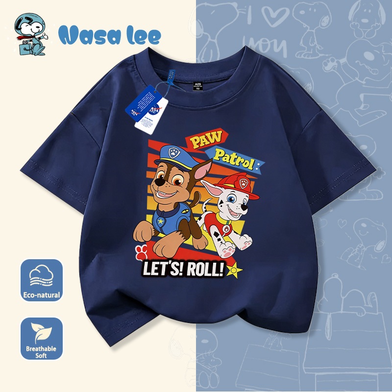 Áo phông ngắn tay NASA xPAW Patrol cho bé trai & bé gái, Cotton 100% thoáng mát, form rộng