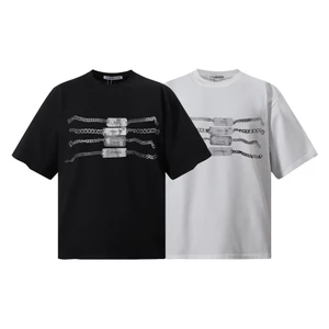 Unisex AW Style Chain In chi tiết Áo thun ngắn tay dáng rộng vừa vặn