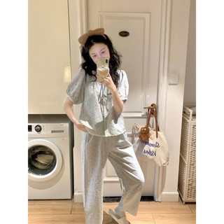 Đồ ngủ nữ ren hoa caro, bộ gồm áo và quần ngắn tay mỏng