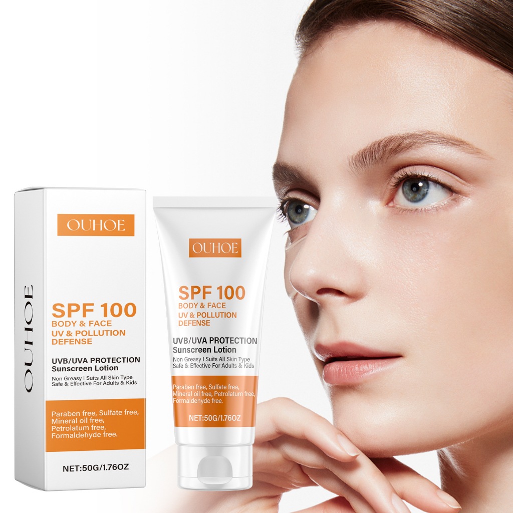 Kem chống nắng OUHOE SPF 100 Body & Face UV Pollution Defense Non Greasy Paraben Free Sulfate Free 50g