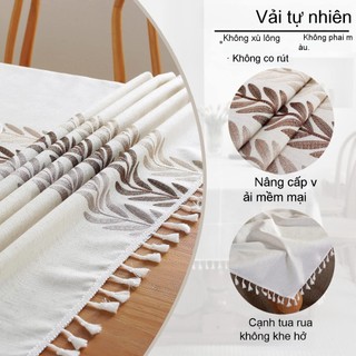 Hàng sẵn có Vận chuyển nhanh 140 * 260cm Khăn trải bàn phong cách mục vụ Hộ gia đình Chống bụi Tua Rua Khăn trải bàn bên tai lúa mì Khăn trải bàn Jacquard Cảm giác cao cấp 01