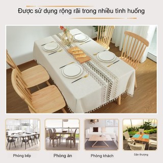 Hàng sẵn có Vận chuyển nhanh 140 * 260cm Khăn trải bàn phong cách mục vụ Hộ gia đình Chống bụi Tua Rua Khăn trải bàn bên tai lúa mì Khăn trải bàn Jacquard Cảm giác cao cấp 01