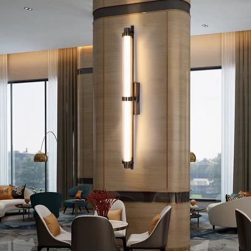 Đèn tường, Đèn treo tường tuyến tính hậu hiện đại (kim loại & thủy tinh) — lý tưởng cho khách sạn, biệt thự và trang trí sảnh