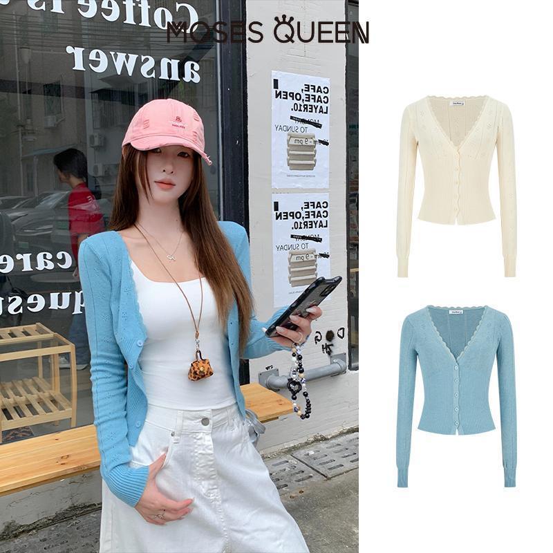 < MOSESQUEEN > Áo len dệt kim mơ mềm mại cho mùa thu, thiết kế dài tay với thắt lưng - #59968