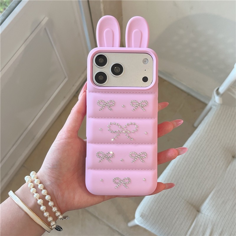IPhone 17 Pro Max Tai ba chiều Họa tiết nơ kim cương lấp lánh Vỏ điện thoại chất liệu TPU