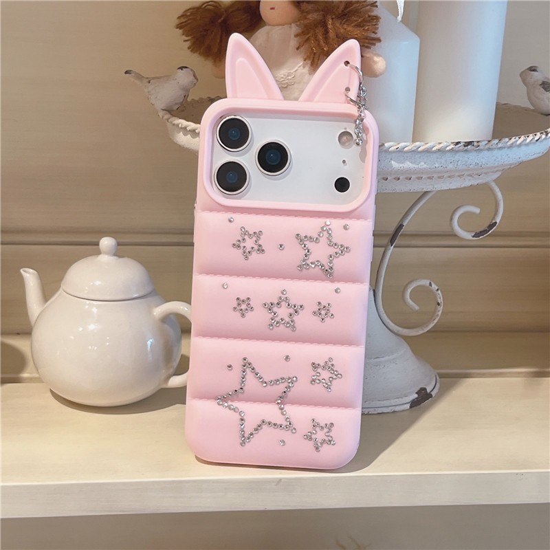 IPhone 17 Pro Max Tai ba chiều lấp lánh họa tiết ngôi sao kim cương Ốp điện thoại chất liệu TPU