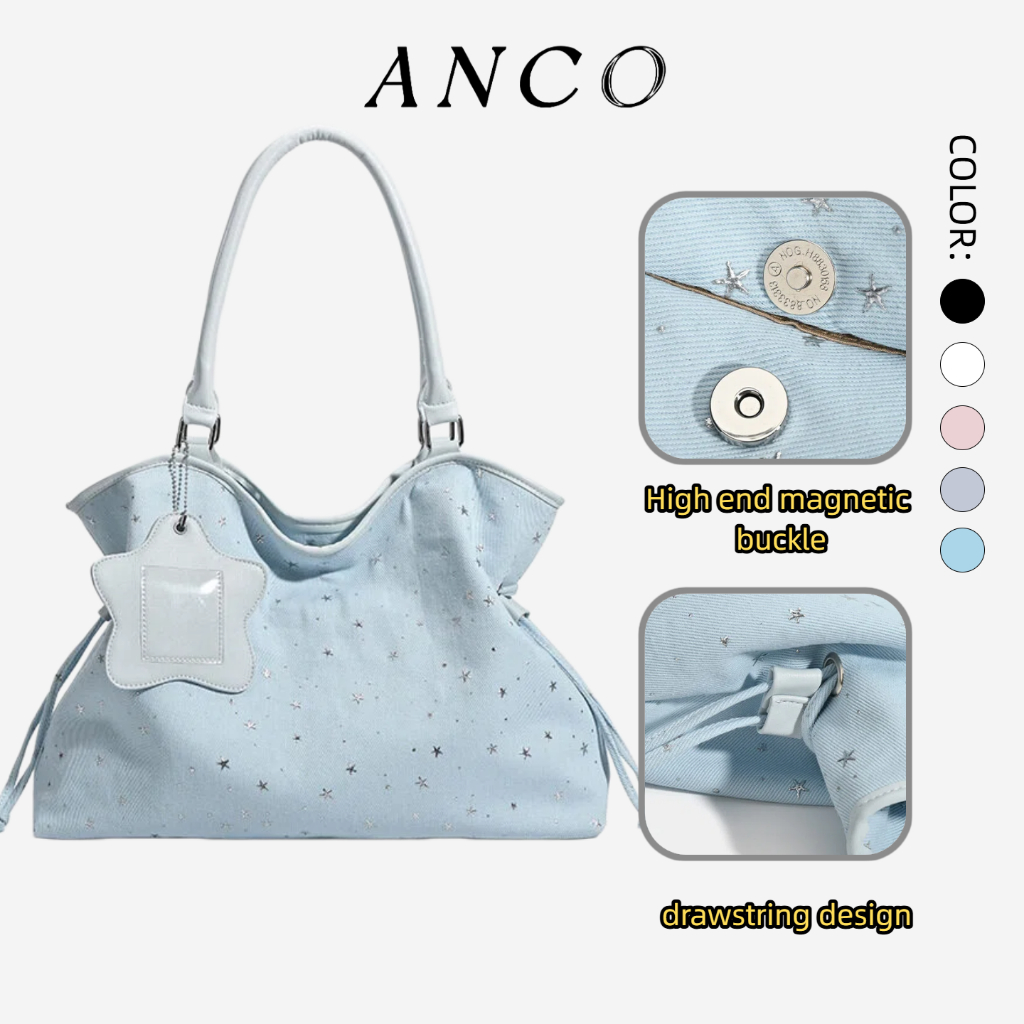 ANCO 2026 Túi tote Hàn Quốc Dung lượng lớn Lớp học trên Sao hình chấm tròn nách chứa máy tính 16 inch