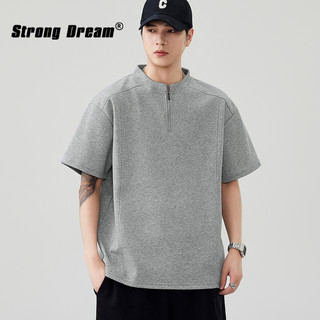 Mỹ Retro Rửa Cotton Thường Ngày Henry Cổ Áo Thun Nửa Tay Nam Nữ Rời Áo Thun Hợp Thời Trang
