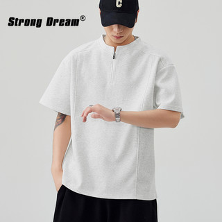 Mỹ Retro Rửa Cotton Thường Ngày Henry Cổ Áo Thun Nửa Tay Nam Nữ Rời Áo Thun Hợp Thời Trang