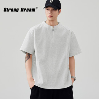 Mỹ Retro Rửa Cotton Thường Ngày Henry Cổ Áo Thun Nửa Tay Nam Nữ Rời Áo Thun Hợp Thời Trang